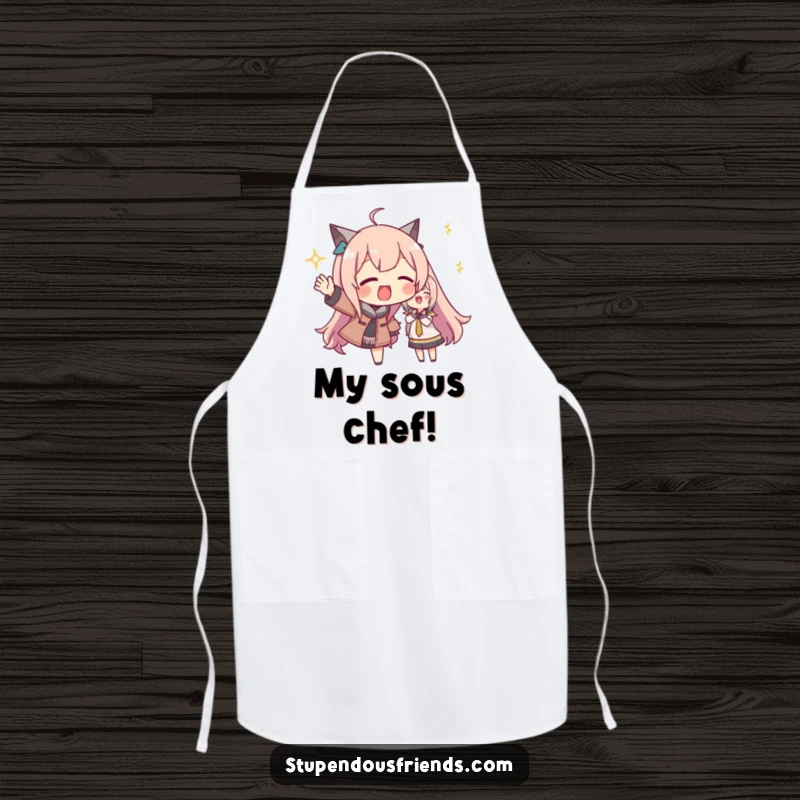 Funny apron depicting a character performing energetic cheers and gestures, ideal for keeping clean while radiating enthusiastic support and fun.