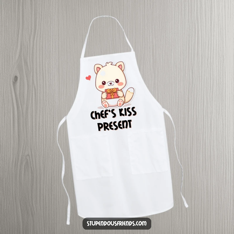 Funny apron with an animal presenting a DIY gift, ideal for bakers who love thoughtful creations. A charming funny gift.