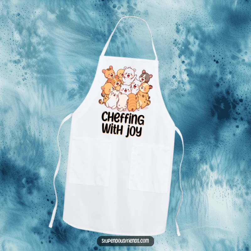Funny Apron: A group of animals in a circle are cheering and laughing, bringing a festive and humorous vibe to kitchen wear.
