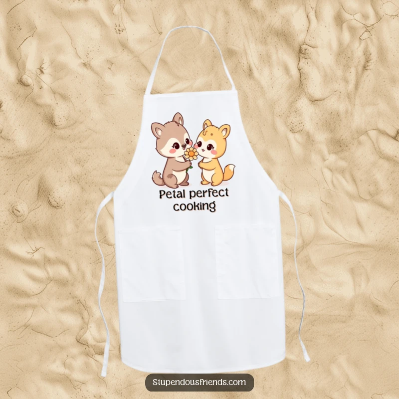 Funny Apron: An animal character offers a flower with a warm smile, embodying kindness and thoughtfulness for kitchen wear.