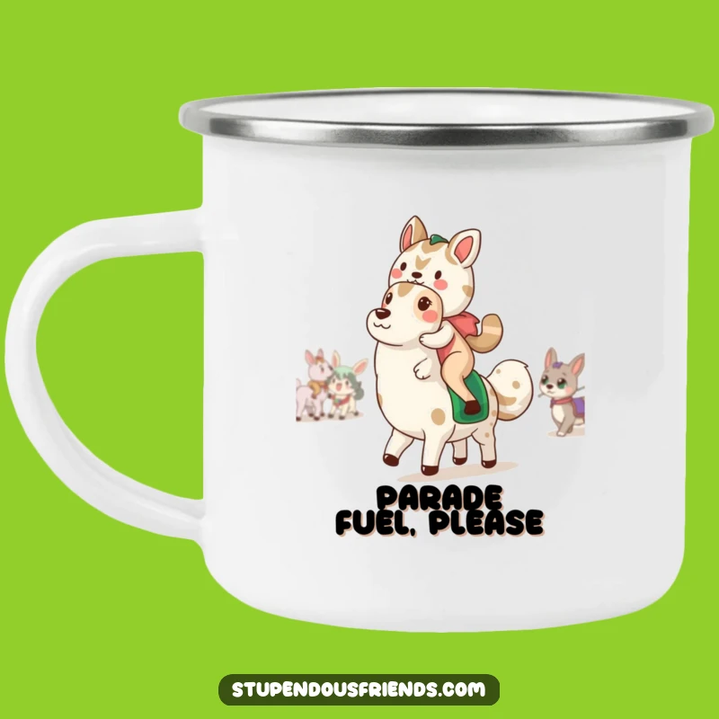 Funny Animal Parade Camping Mug: Outdoor Adventure, Humorous Duo Design, Great Gift