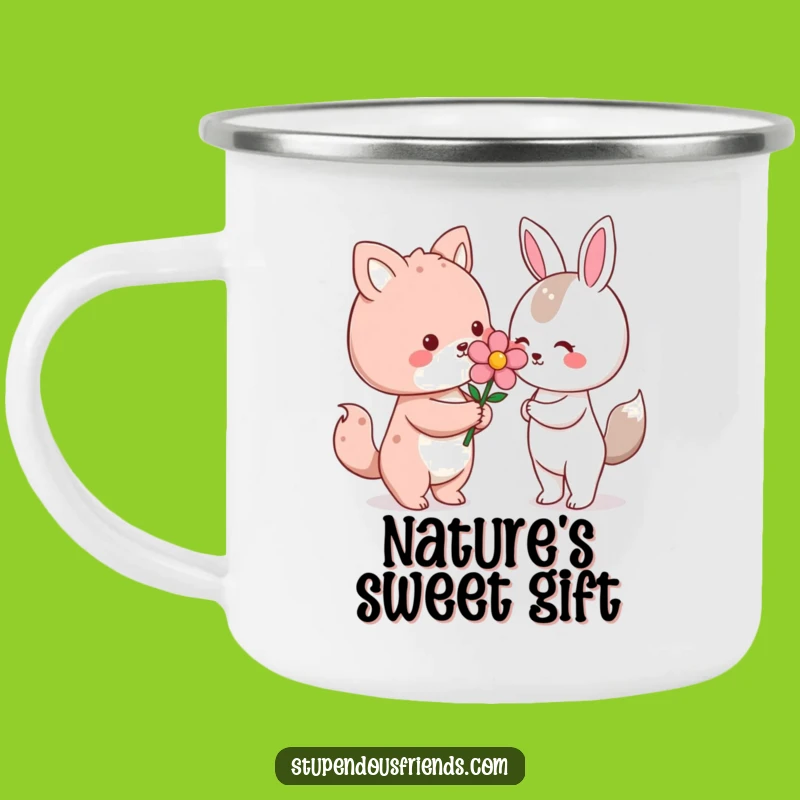 Funny Kawaii Flower Gift Camping Mug: Enamel Bloom Buddy, Durable and Hilarious Outdoor Gift