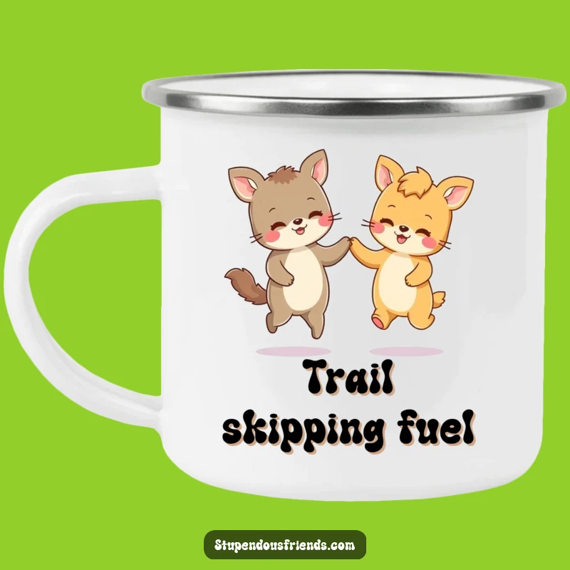 Funny Animal Companions Skipping Camping Mug: Outdoor Fun, Hilarious Gift!