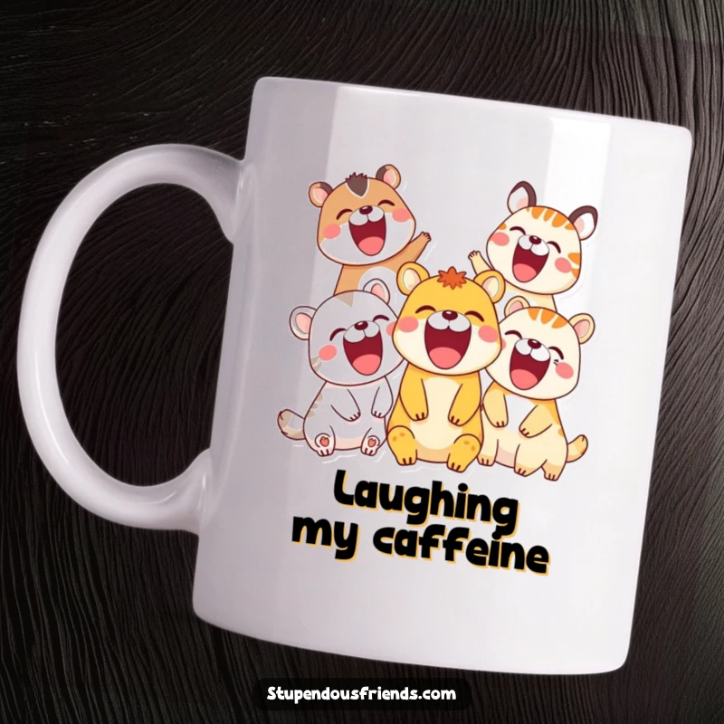 Funny Mug: Animals erupting in laughter with wide-open mouths, radiating pure joy and humor, perfect for a fun gift.