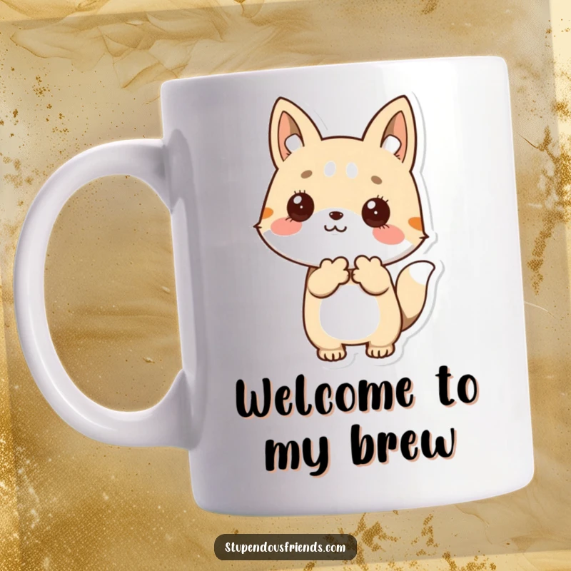 Funny Mug: An animal extending its paw in a warm welcome gesture to another, symbolizing friendship and kindness, perfect gift.