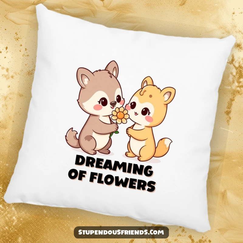 Funny Pillow: An animal character offers a flower with a warm smile, bringing a sense of comfort and heartfelt affection.