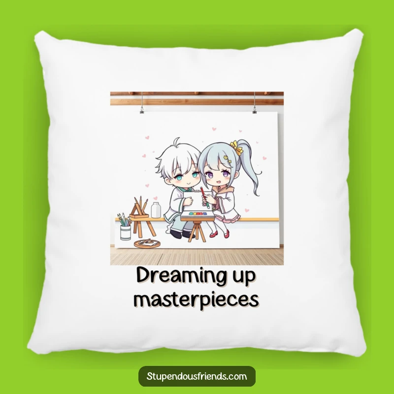 Funny Art Muse Pillow: Two Characters Creating Art, Comfy & Hilarious Decor Gift