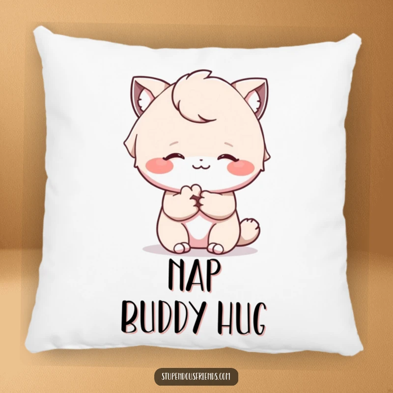 Funny pillow featuring a comforting paw offered with a gentle smile, perfect for adding warmth and humor.