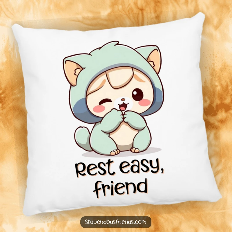 Funny Pillow with a character offering a paw to help another, providing comfort and a cute design.