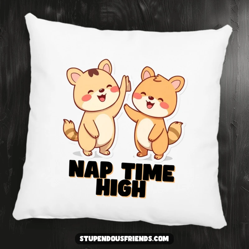 Funny Pillow: Two happy animal characters sharing an enthusiastic high five, bringing comfort and cheer.