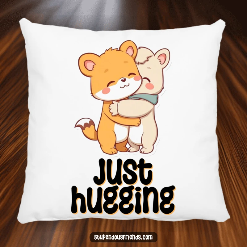 Funny pillow featuring an animal character giving a warm, comforting hug to another, perfect for adding a touch of comfort and humor.