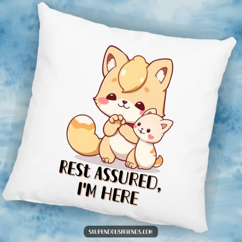 Funny pillow featuring a character offering a helping paw to a friend, perfect for adding comfortable humor and a supportive touch.