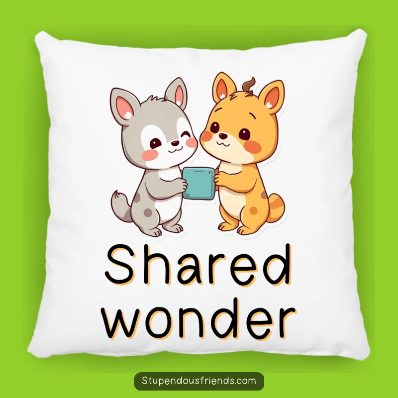Rest your head on comfort and wonder with this funny pillow featuring friends making a discovery. A cozy and funny gift.