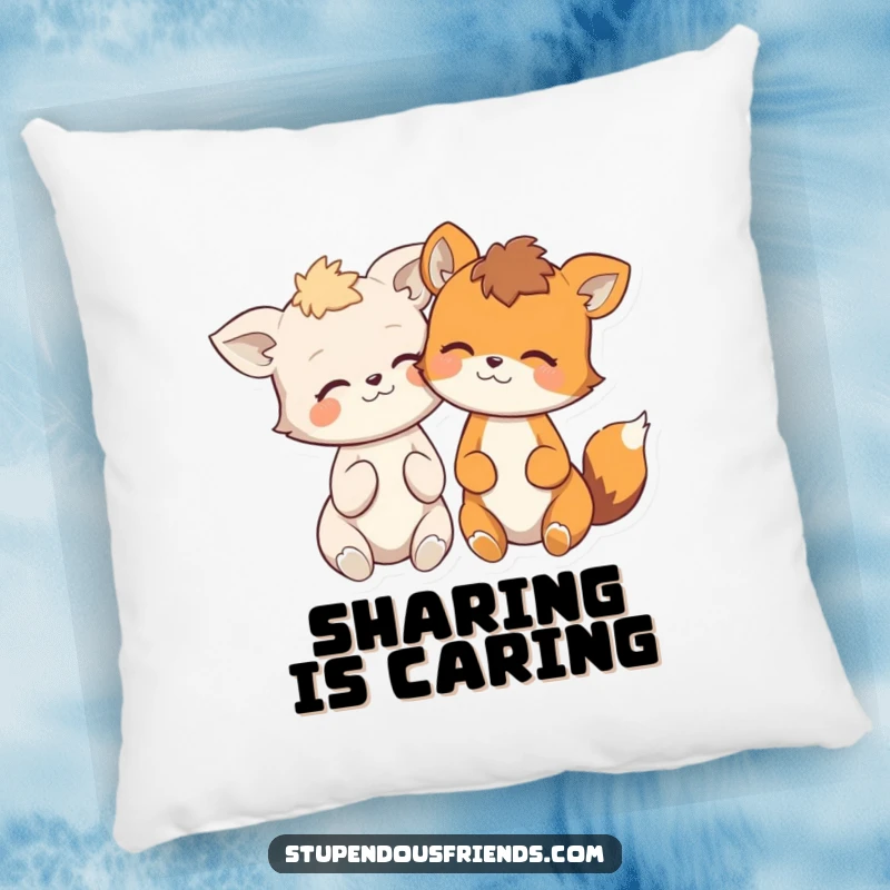 Funny pillow with two adorable animal friends sharing a giggle, offering a cozy and humorous decorative touch.
