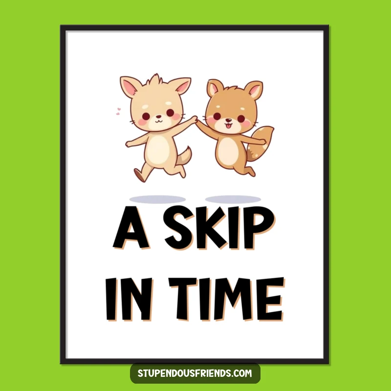 Funny Animal Friends Skipping Digital Art: Instant Hilarious Friendship Decor Gift!