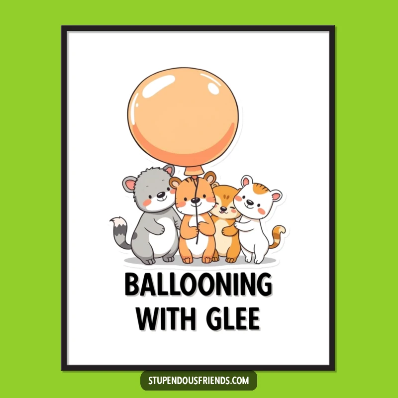Funny Animal Balloon Digital Print: Beaming Joy Art