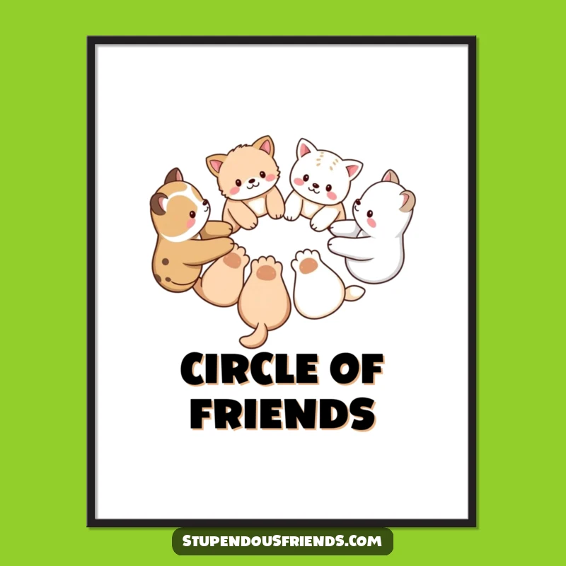 Funny Animal Friends Circle Digital Art: Unity Scene for Instant Heartwarming Decor