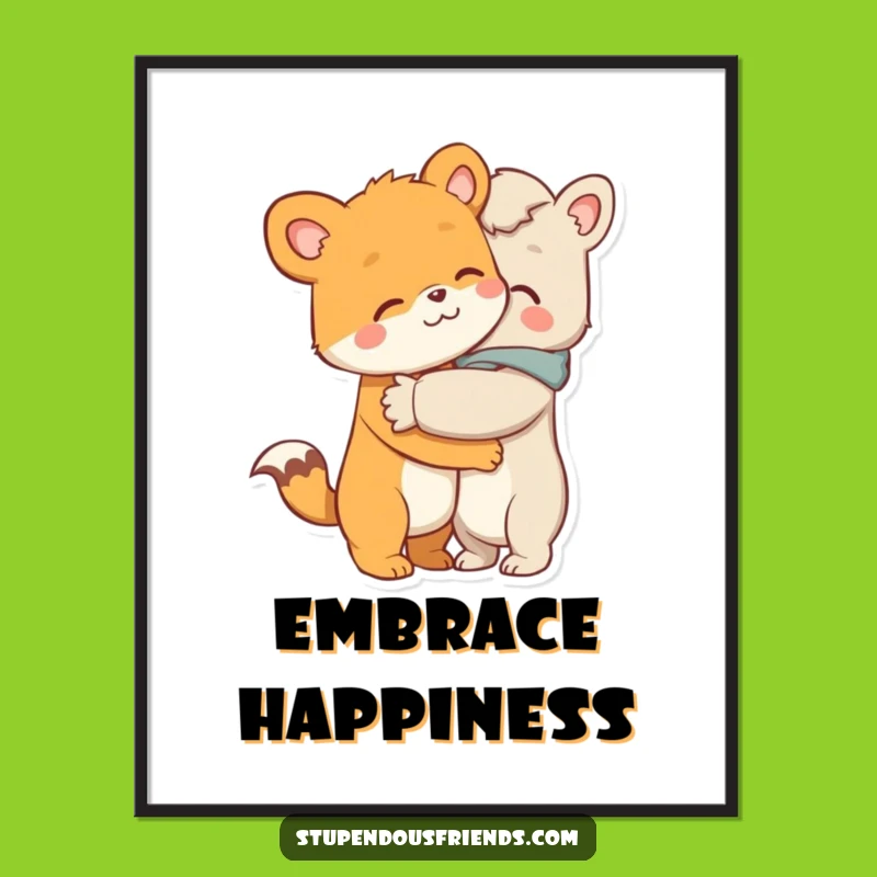 Funny Hugging Animals Digital Print - Heartwarming Art, Perfect Gift