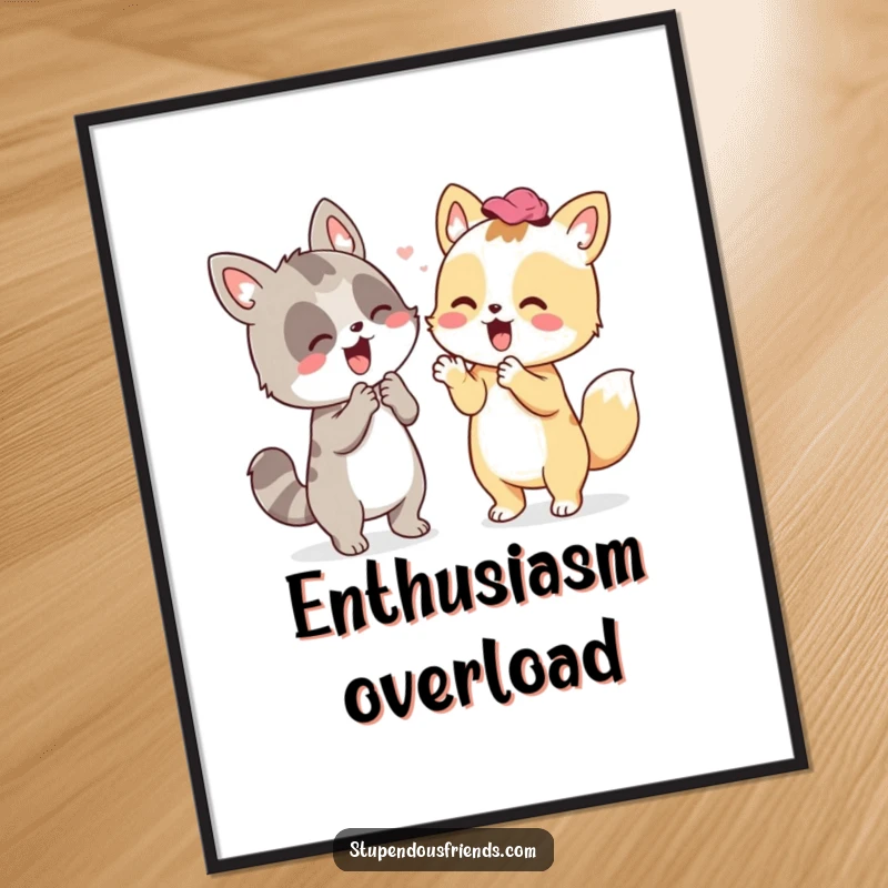 Funny digital art print of an animal character giving enthusiastic cheers, perfect for heartwarming and motivational home decor.