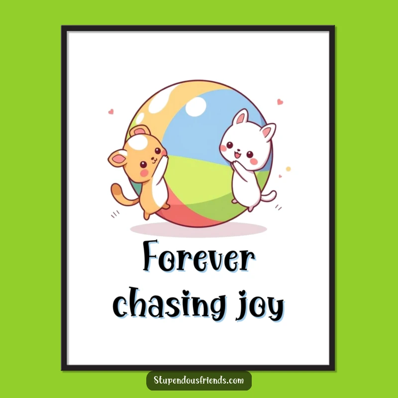 Funny Kawaii Animal Chase Digital Art Print: Instant Hilarious Playful Characters Downloadable Wall Art Gift
