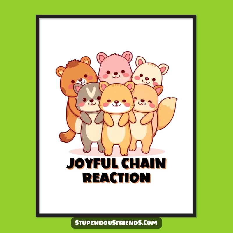 Funny Animal Chain Digital Art: Instant Decor Celebrating Friendship