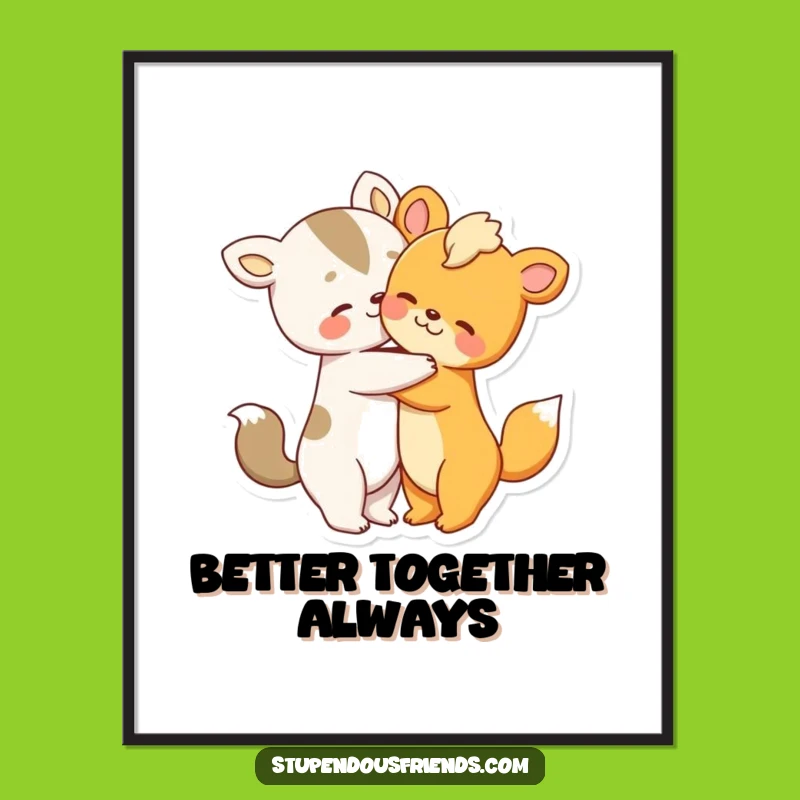 Funny Animal Hug Digital Art: Sweet Embrace Decor, Instant Funny Gift