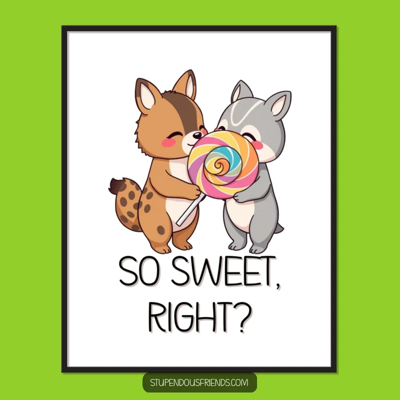 Funny Animal Lollipop Digital Art: Sweet Duo Scene for Instant Cheerful Decor