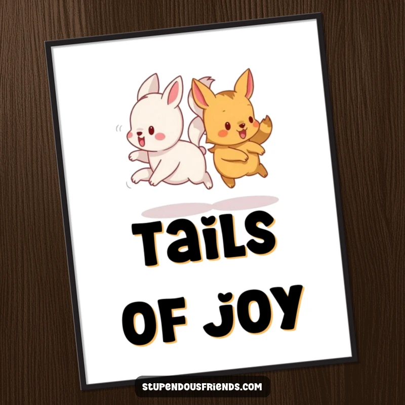 Funny digital art print of animals joyfully running, their tails creating a funny, intertwined pattern for instant smiles.