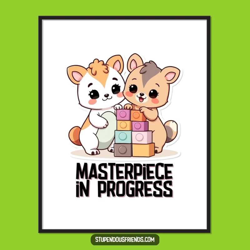 Funny Builders Digital Print: Proud Animal Construction Art, Instant Fun Gift