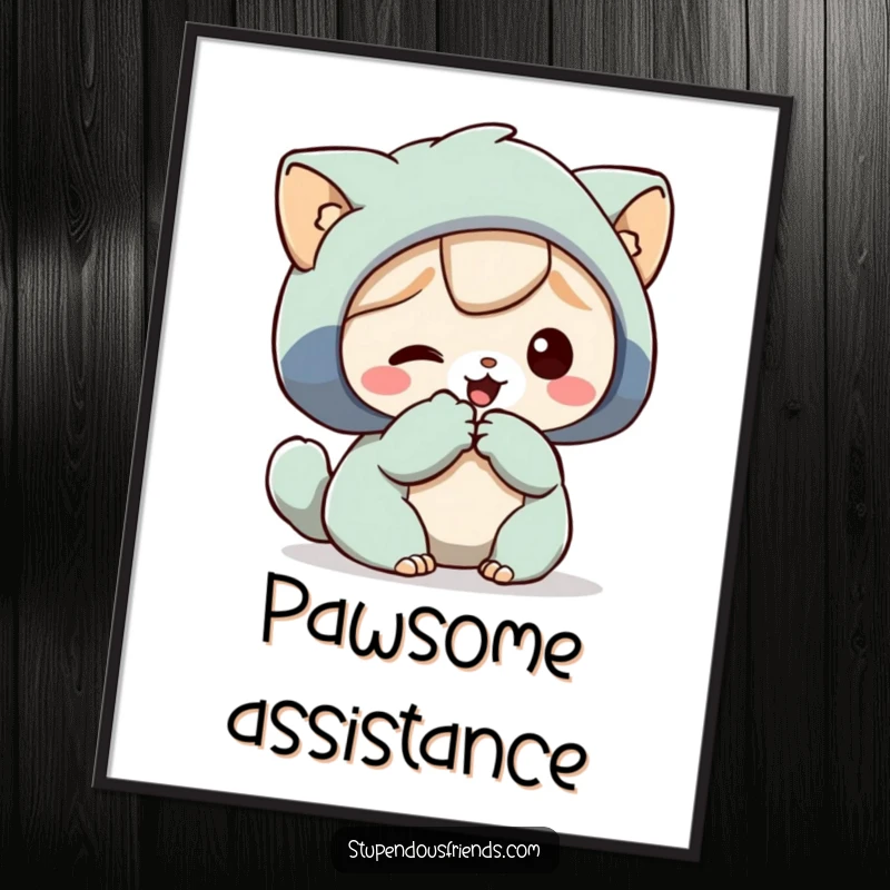 Funny Digital Art Print of a character offering a paw to help another, symbolizing friendship and support.