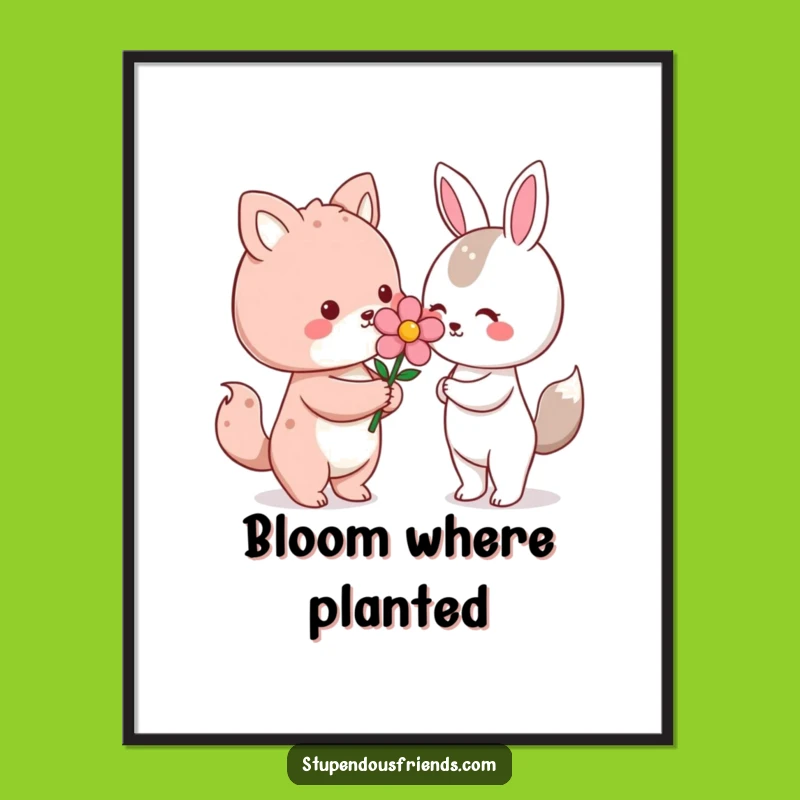 Funny Kawaii Flower Gift Digital Art Print: Instant Adorable Bloom Downloadable Wall Art Gift