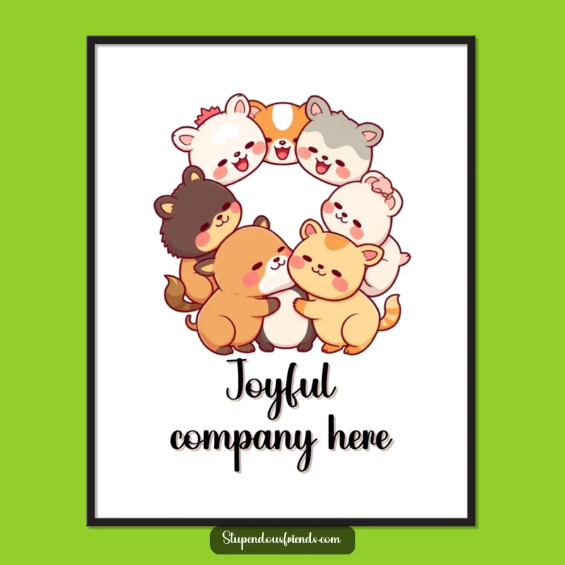 Funny Kawaii Laughter Circle Digital Art Print: Instant Joyful Animal Giggles Downloadable Art Gift