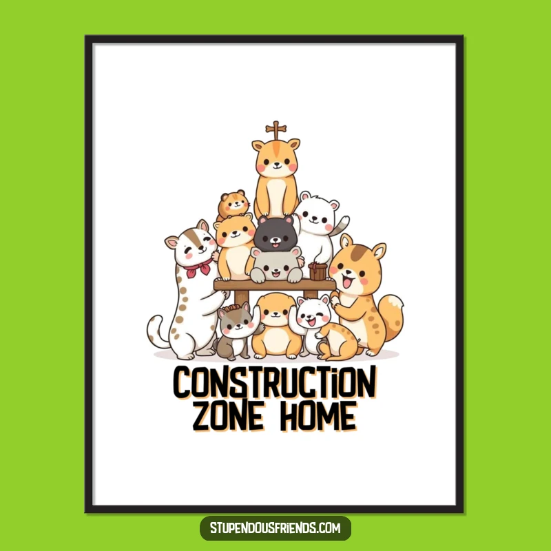 Funny Teamwork Animal Builders Digital Art: Celebrate Collaboration