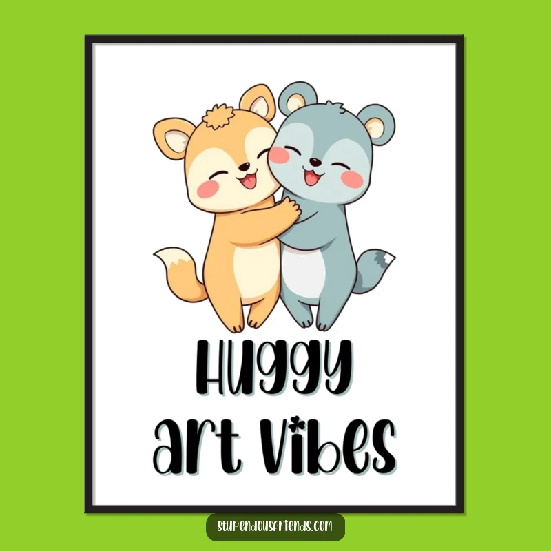 Funny Hugging Animals Art Print: Instant Download of Joyful Friends!