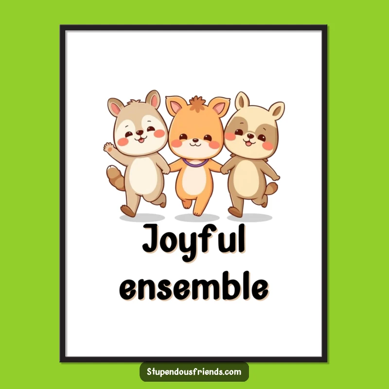 Funny Animal Friends Skipping Digital Art: Instant Joy and Hilarious Wall Decor