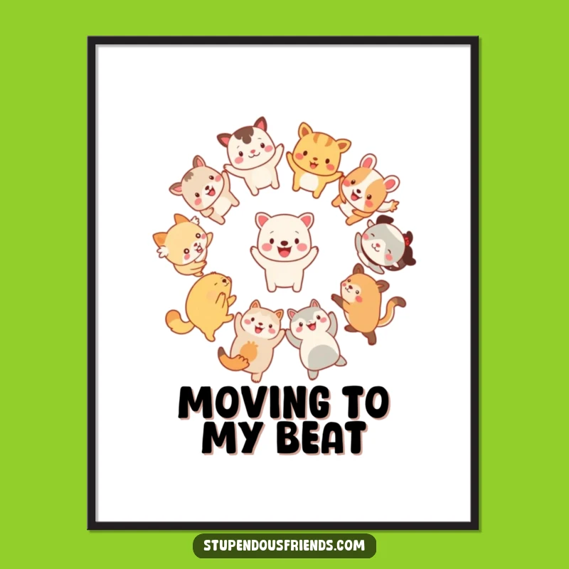 Funny Animal Dance Digital Print: Joyful Characters Circle Art, Instant Fun Gift