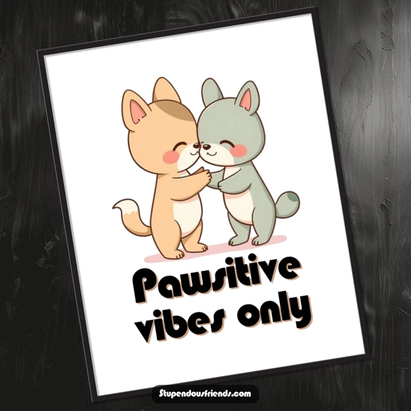 Funny digital art print of an animal character offering a helpful paw, symbolizing kindness and support for instant download.