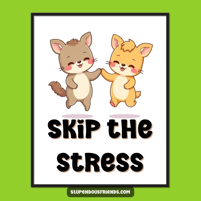 Funny Animals Skipping Together Digital Art: Instant Hilarious Decor, Perfect Funny Gift!