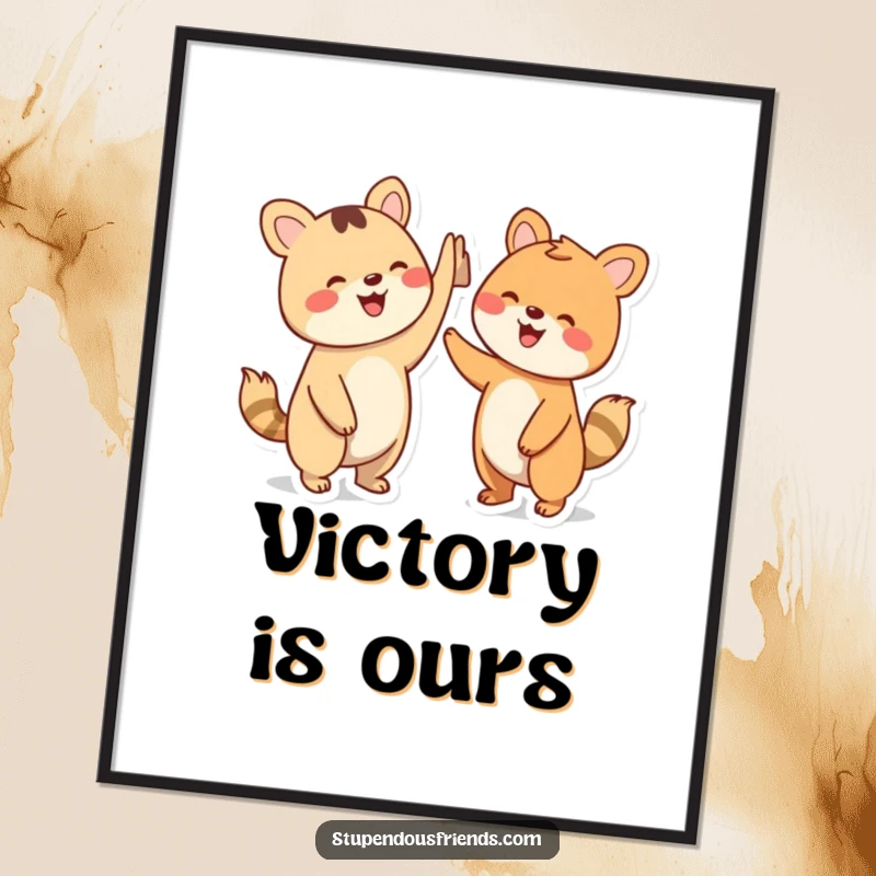 Funny Digital Art: Two simplified animal characters giving each other an enthusiastic high five with wide smiles.