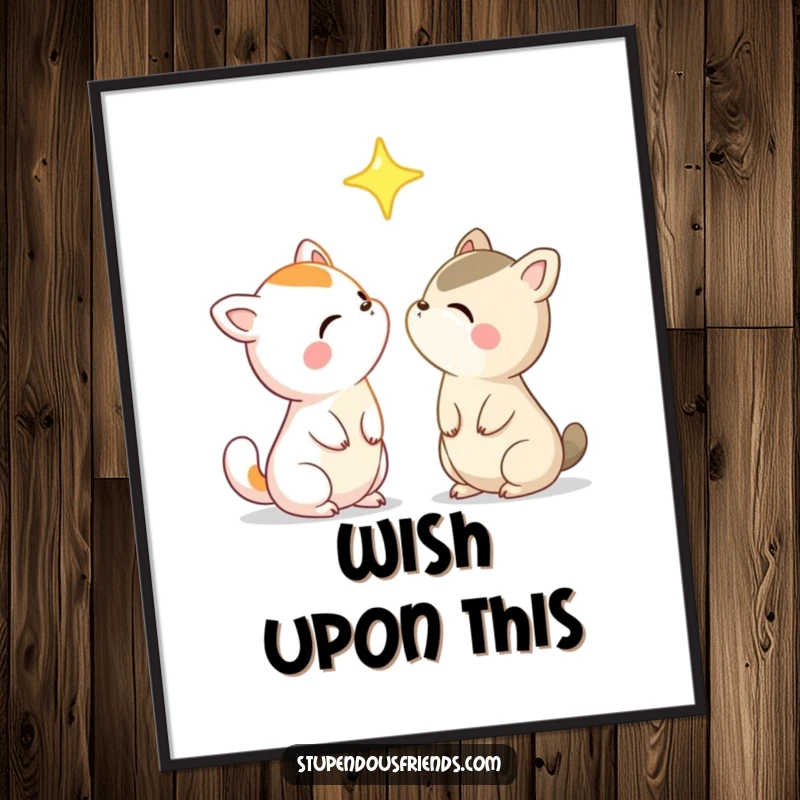 Funny Animal Digital Art Print of characters gazing at a bright star, symbolizing shared dreams and wonder in a humorous and artistic style.