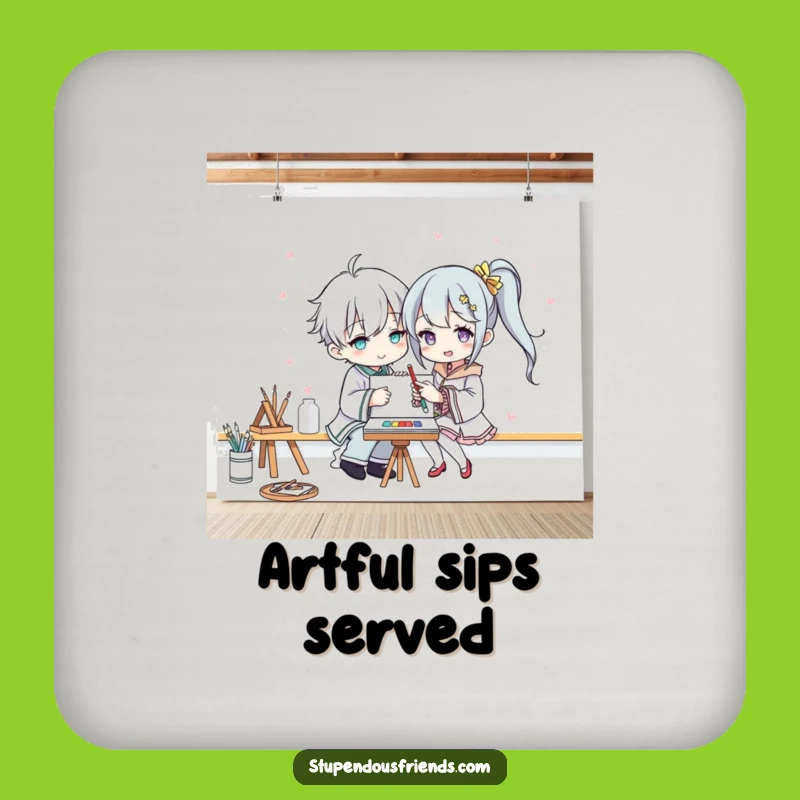 Funny Art Coaster: Two Characters Painting Together, Protect Surfaces with Humor Gift