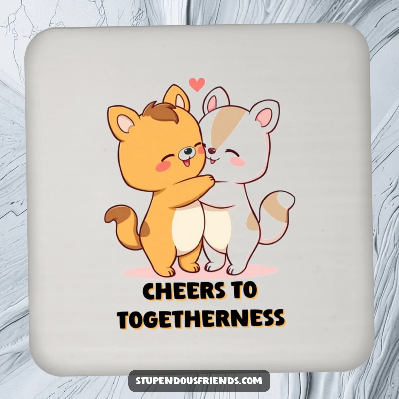 Funny drink coasters with animals in a loving hug, protecting surfaces with adorable charm. A thoughtful funny gift.
