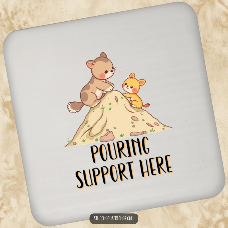 Funny Drink Coasters depicting an animal helping another up a hill, adding a humorous and supportive touch to your drink setup.