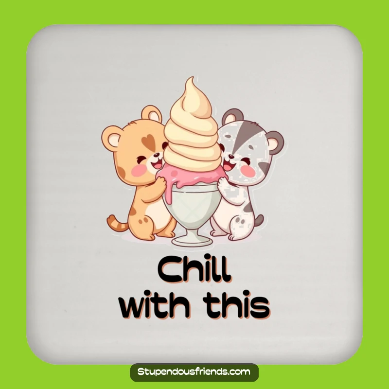 Funny Ice Cream Sharing Drink Coaster: Protect Surfaces with Sweet Humor Gift