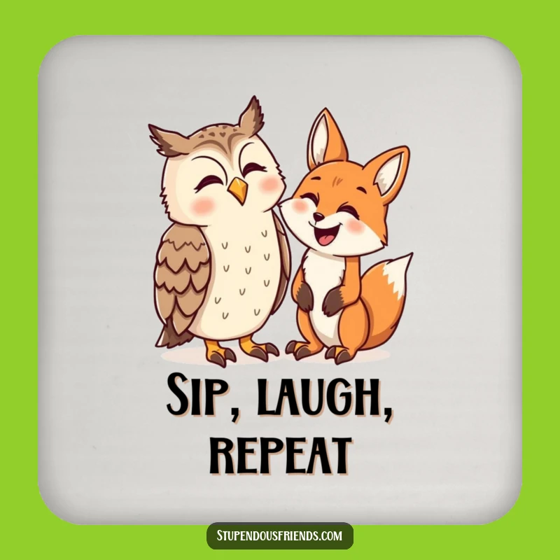 Funny Owl and Fox Laughing Coasters: Cheers to Good Times