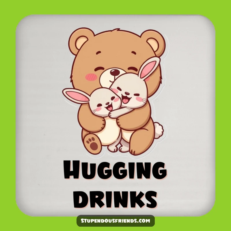 Funny Bear Hug Coaster: Cheerful Characters Protection, Sweet & Heartwarming Funny Gift Set