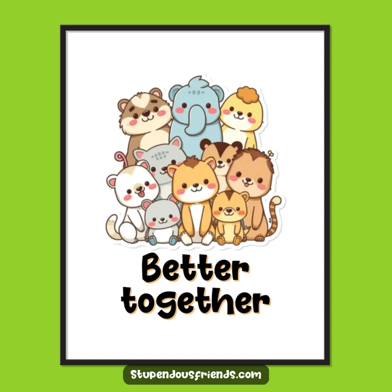 Funny Diverse Animal Hug Poster - Uplifting Wall Art