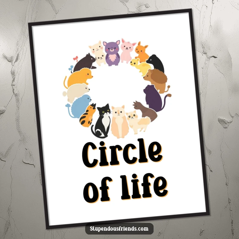 Funny Poster print of various animal silhouettes forming a circle, representing nature's unity and diversity.