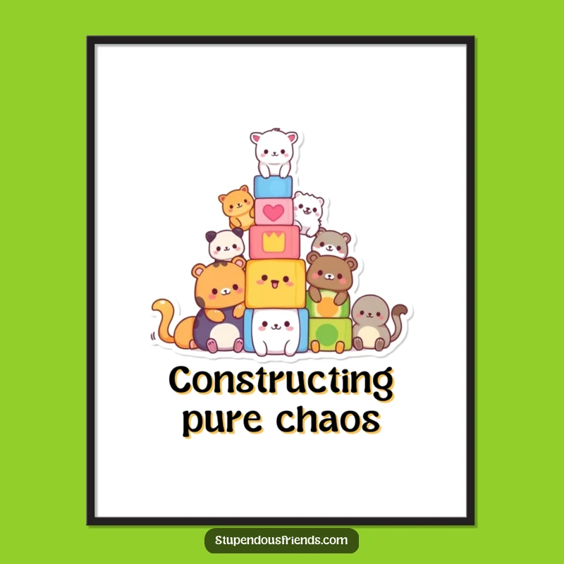 Funny Animal Block Tower Poster - Hilarious Wall Art, Perfect Gift for Decor