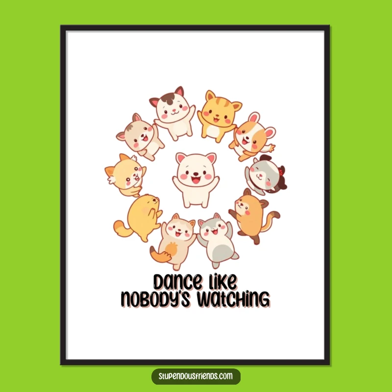 Funny Animal Dance Party Poster: Joyful Characters Circle Art, Hilarious Wall Decor Gift